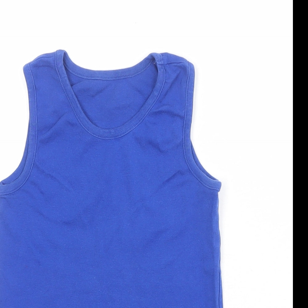 Marks and Spencer Boys Blue 100% Cotton Basic Tank Size 7-8 Years Round Neck Pullover