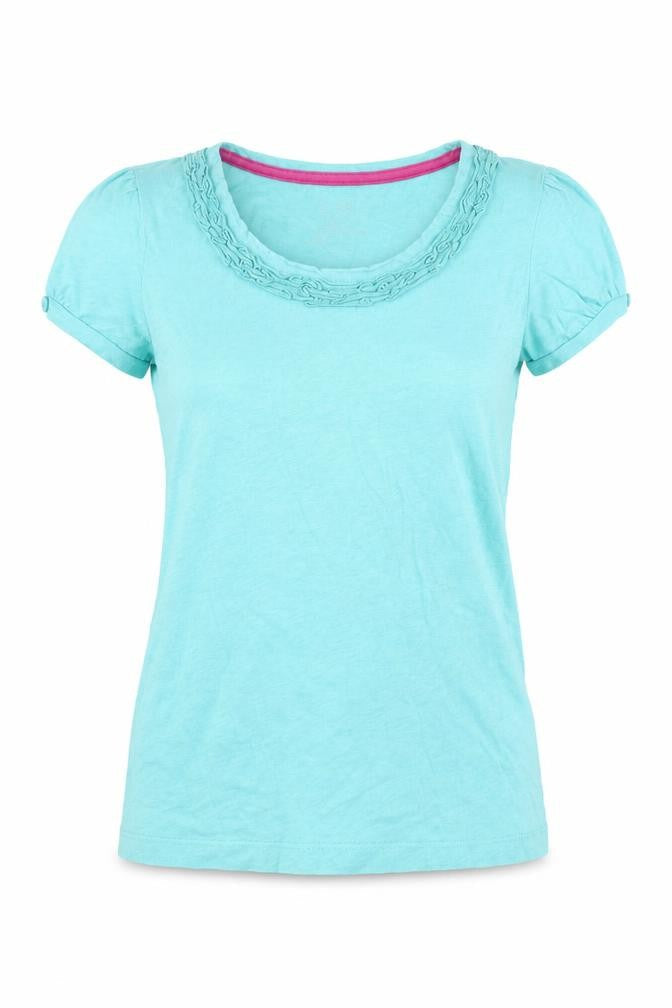 John Lewis Womens Blue 100% Cotton Basic T-Shirt Size 10 Scoop Neck