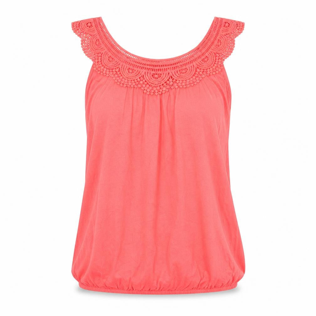 Vanilla Sands Womens Pink Cotton Basic Tank Size S Boat Neck - Crochet Trim