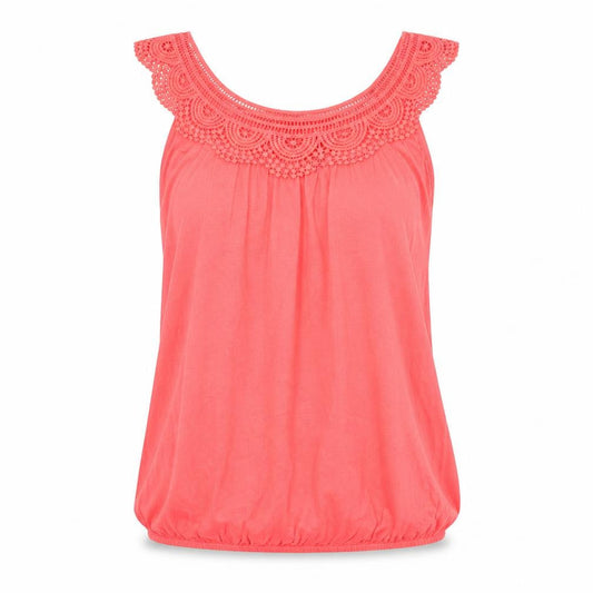 Vanilla Sands Womens Pink Cotton Basic Tank Size S Boat Neck - Crochet Trim