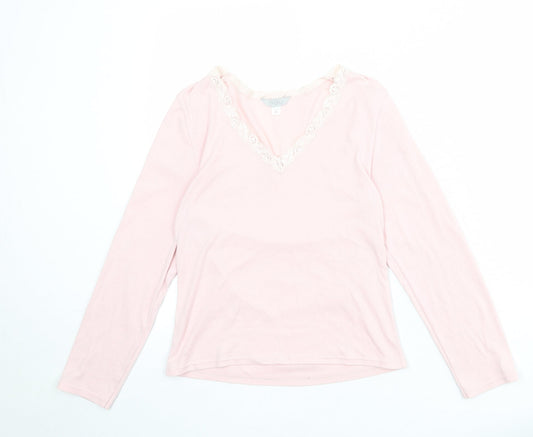 JFW Womens Pink Polyester Basic T-Shirt Size M V-Neck - Lace Details