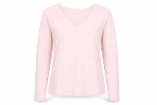 JFW Womens Pink Polyester Basic T-Shirt Size M V-Neck - Lace Details