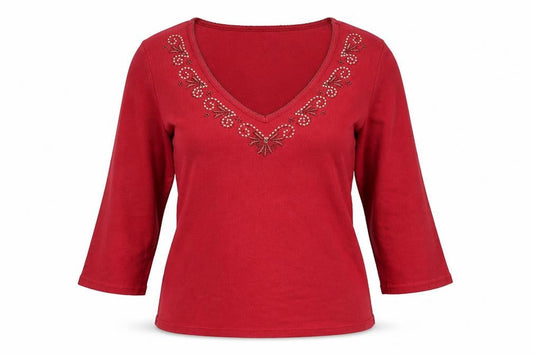 Marks and Spencer Womens Red 100% Cotton Basic Blouse Size 12 V-Neck