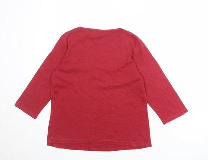 Marks & Spencer Womens Red 100% Cotton Basic Blouse Size 12 V-Neck