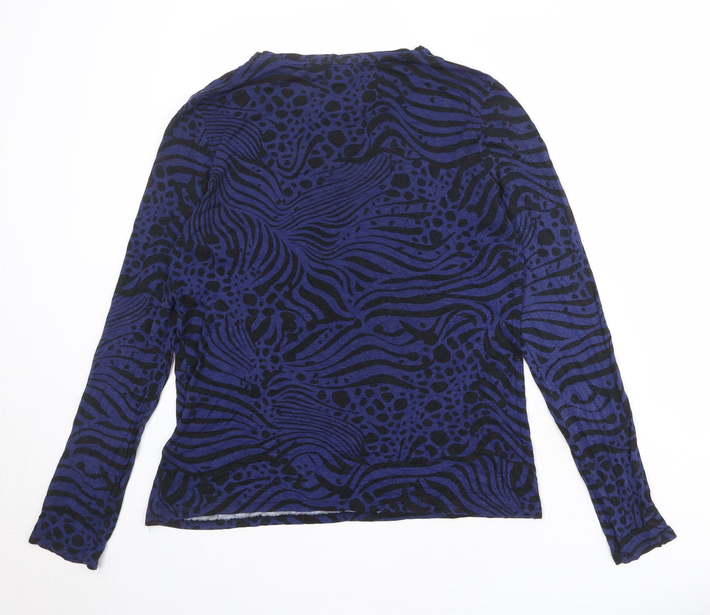 Warehouse Womens Blue Geometric Viscose Basic T-Shirt Size 12 Round Neck