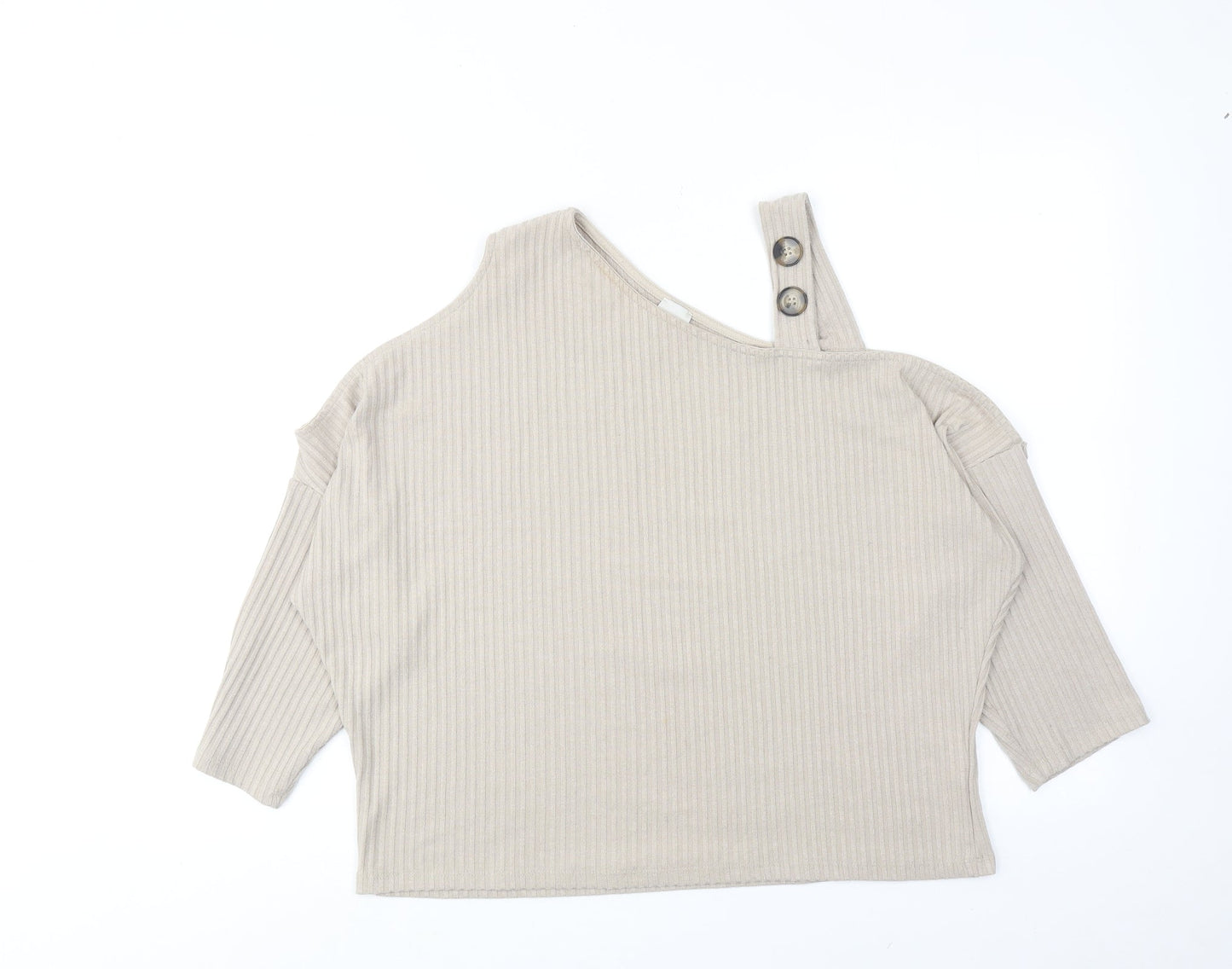 River Island Womens Beige Polyester Cropped T-Shirt Size 14 V-Neck - Asymmetric Neckline