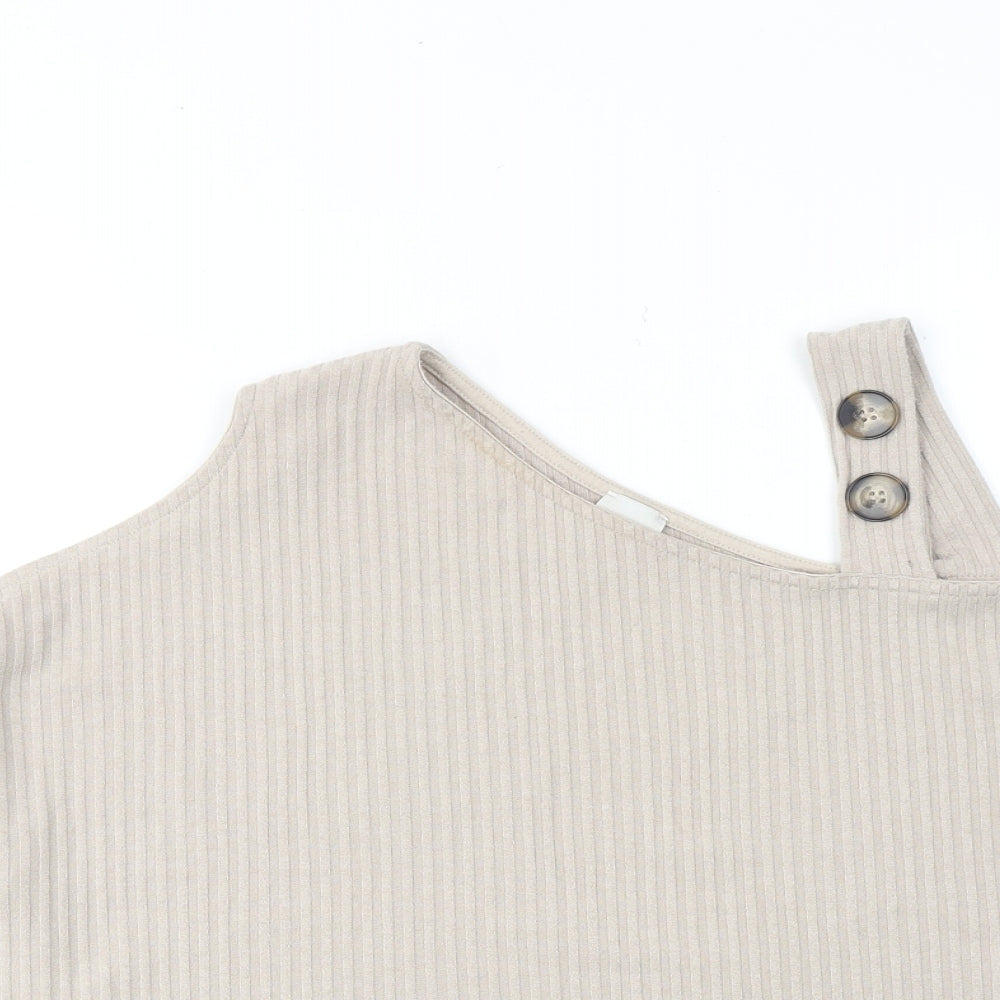 River Island Womens Beige Polyester Cropped T-Shirt Size 14 V-Neck - Asymmetric Neckline