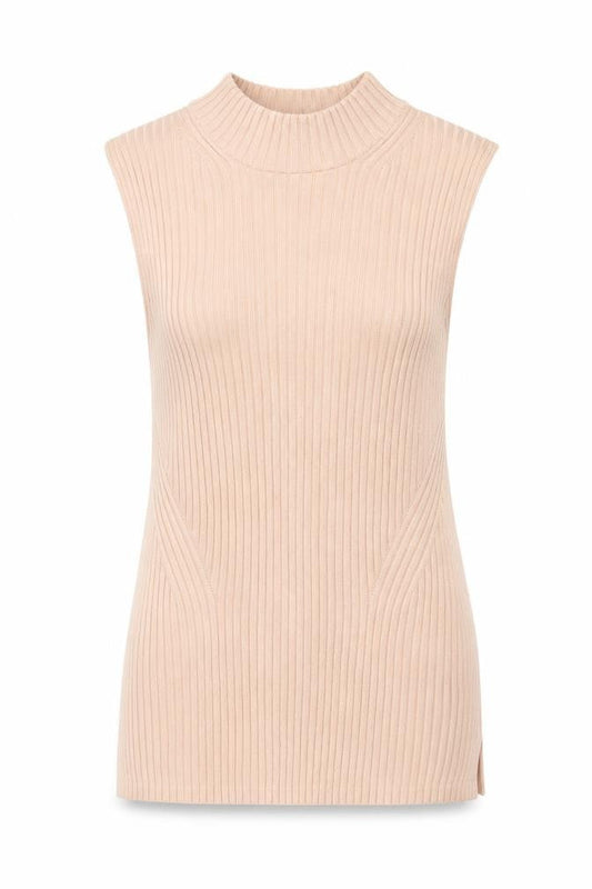 Front view of French Connection women’s pink polyester basic tank, size L, round neck