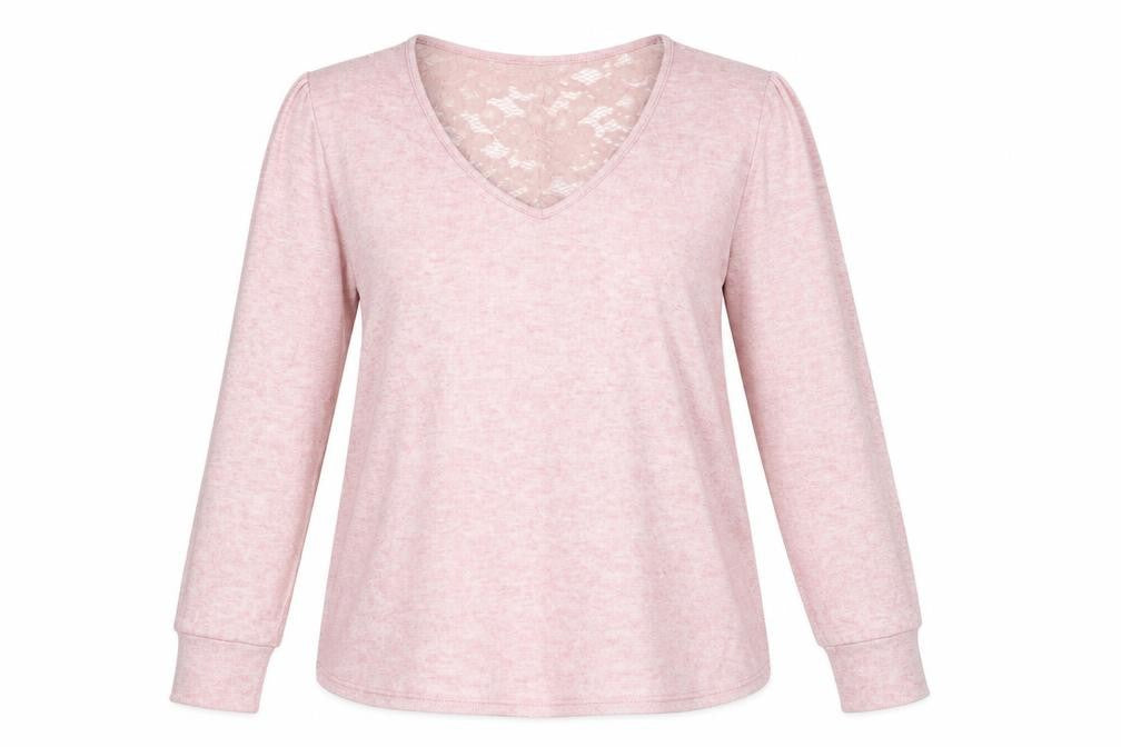 Status By Chenault Womens Pink V-Neck Polyester Pullover Jumper Size M - Lace Neckline