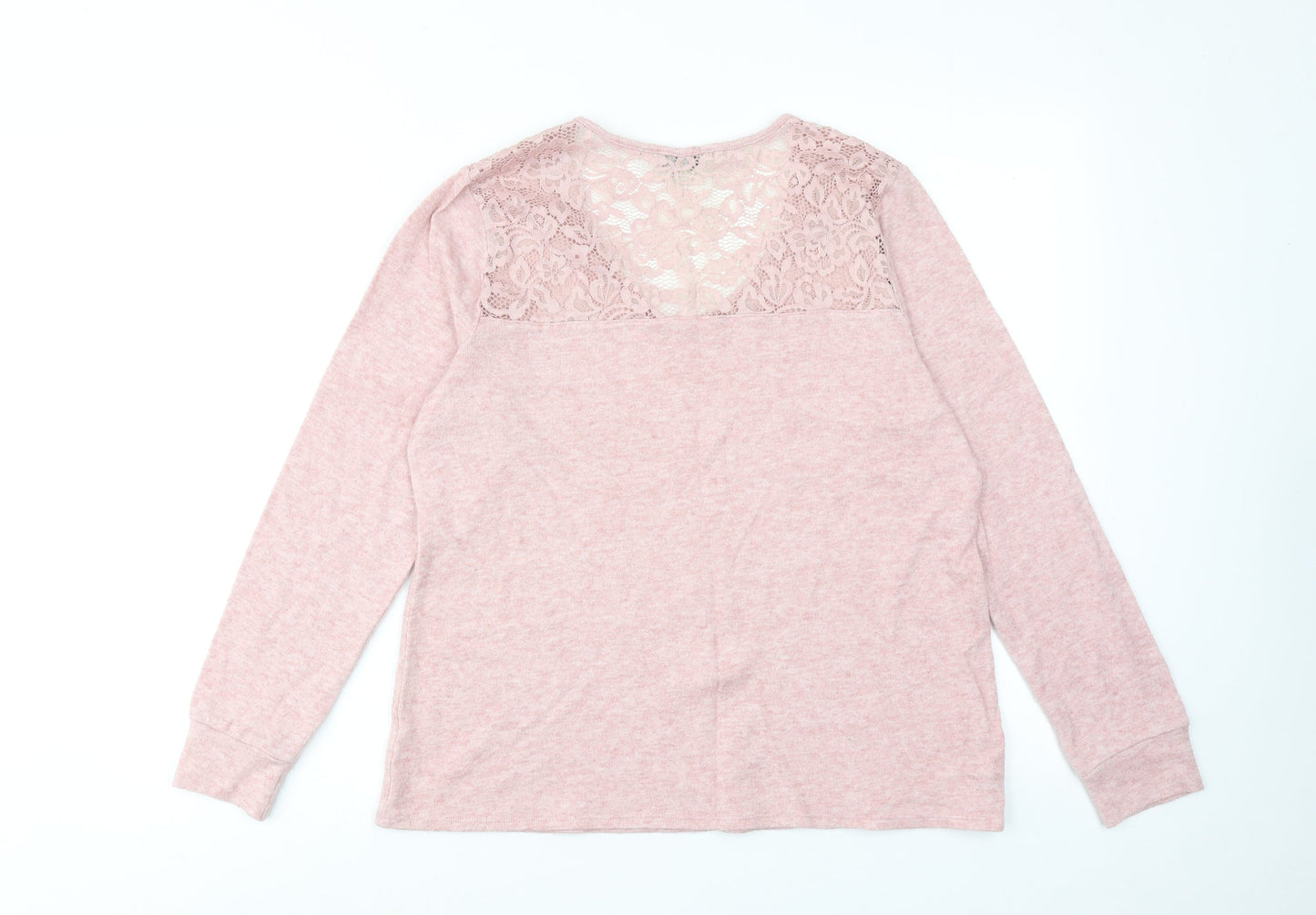 Status By Chenault Womens Pink V-Neck Polyester Pullover Jumper Size M - Lace Neckline