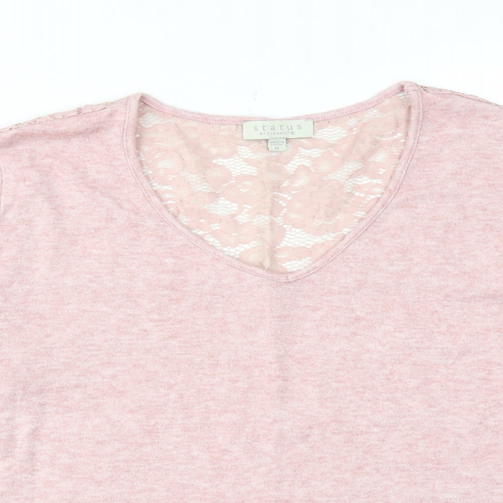 Status By Chenault Womens Pink V-Neck Polyester Pullover Jumper Size M - Lace Neckline