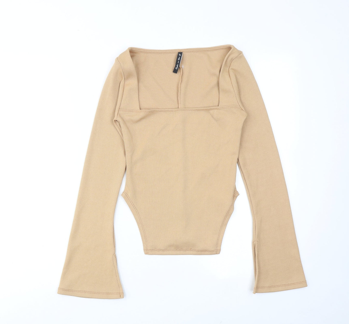 AsYou Womens Beige Polyester Basic Blouse Size 8 Square Neck - Ribbed
