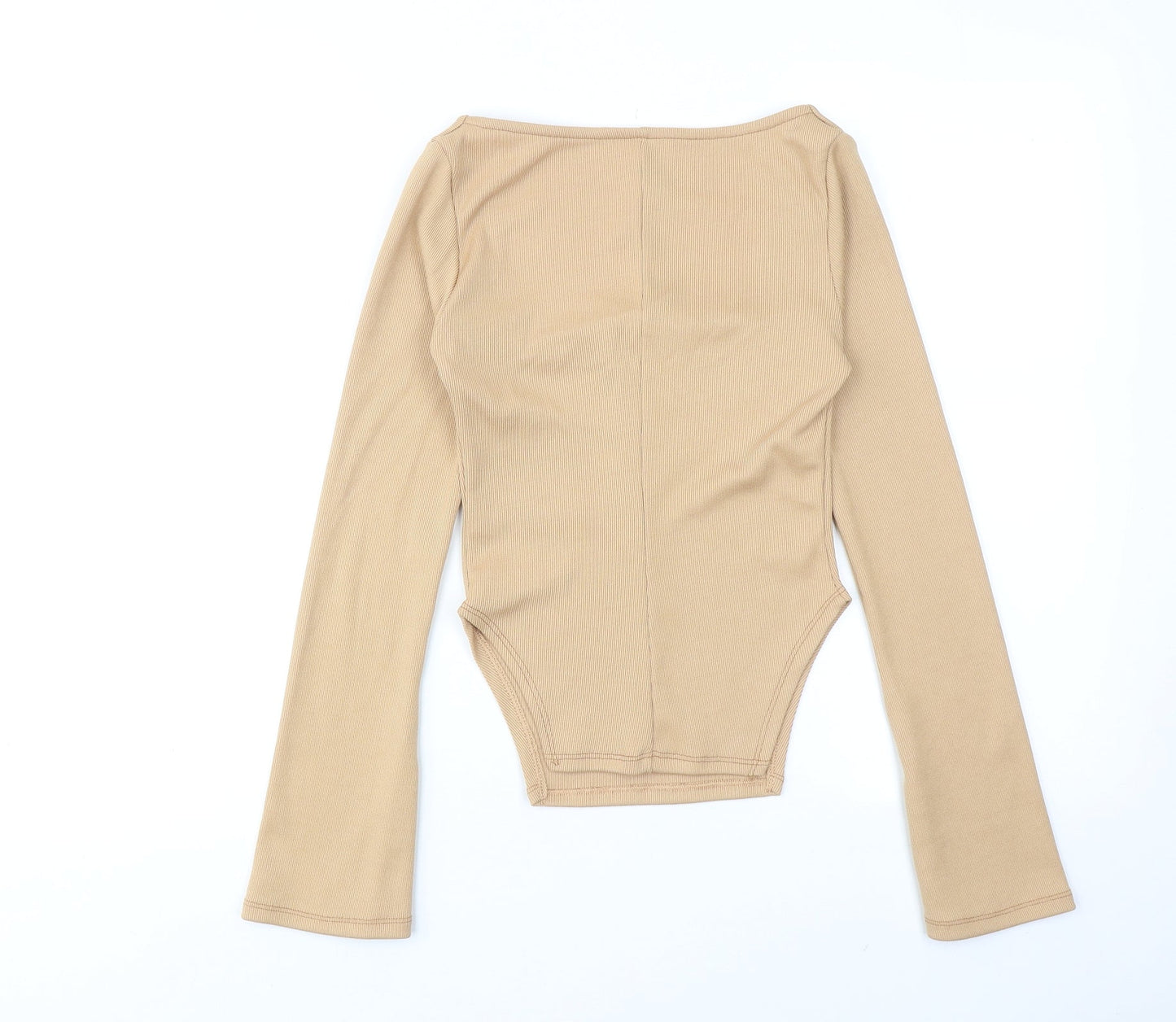 AsYou Womens Beige Polyester Basic Blouse Size 8 Square Neck - Ribbed