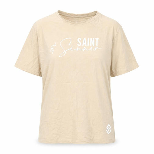 Saint+Sinner Womens Beige Cotton Basic T-Shirt Size 14 Round Neck