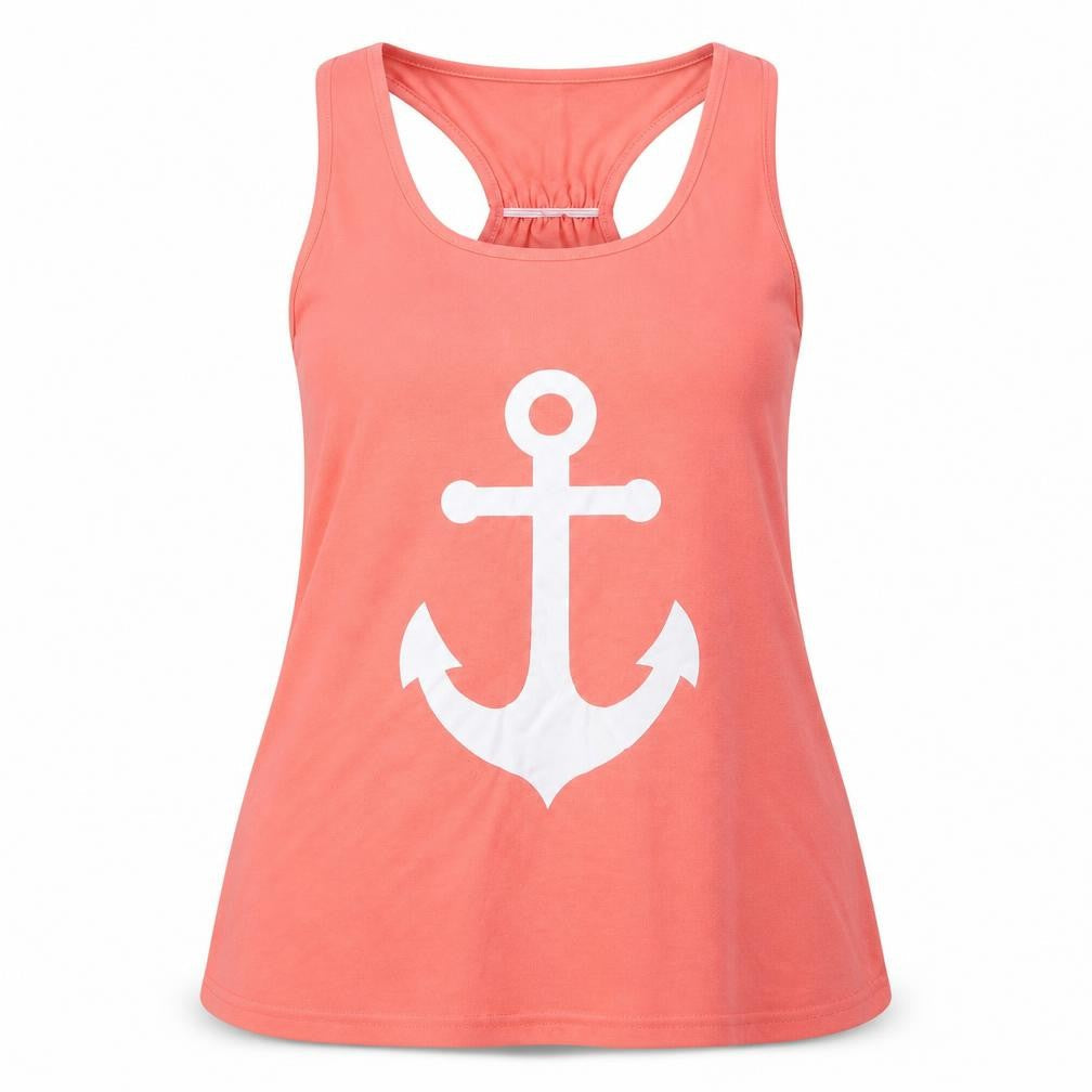 Isassy Womens Pink Polyester Basic Tank Size XL Boat Neck - Anchor