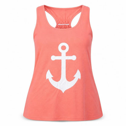 Isassy Womens Pink Polyester Basic Tank Size XL Boat Neck - Anchor