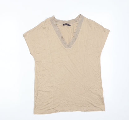Marks & Spencer Womens Beige Viscose Basic T-Shirt Size 8 V-Neck
