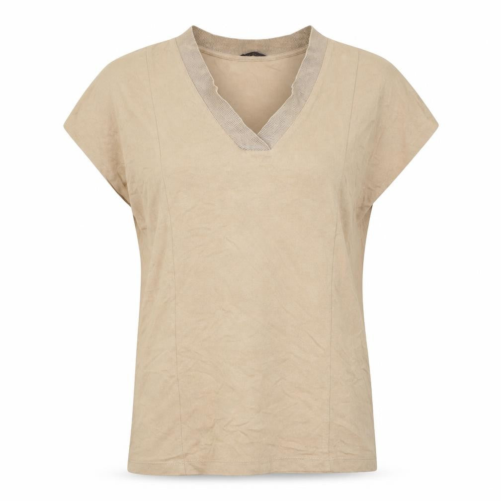 Marks & Spencer Womens Beige Viscose Basic T-Shirt Size 8 V-Neck