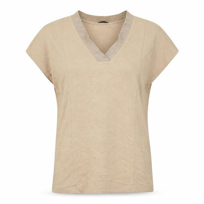 Marks & Spencer Womens Beige Viscose Basic T-Shirt Size 8 V-Neck