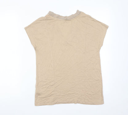 Marks & Spencer Womens Beige Viscose Basic T-Shirt Size 8 V-Neck