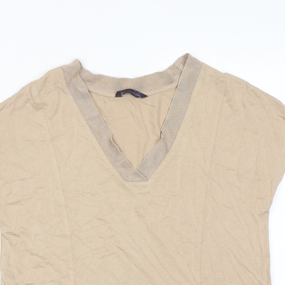 Marks and Spencer Womens Beige Viscose Basic T-Shirt Size 8 V-Neck