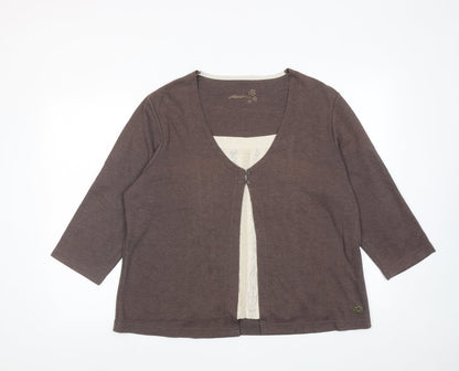 Dash Womens Brown Cotton Basic Blouse Size 12 Scoop Neck - Two in One