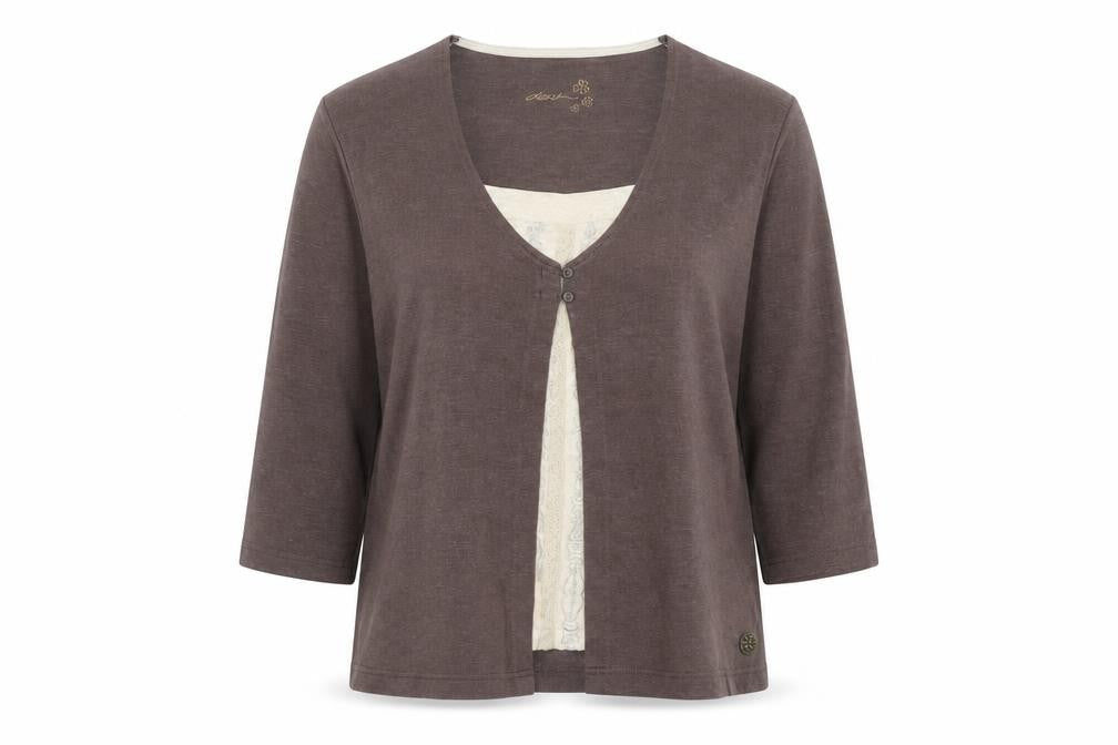 DASH Womens Brown Cotton Basic Blouse Size 12 Scoop Neck - Two in One