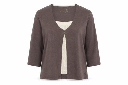 Dash Womens Brown Cotton Basic Blouse Size 12 Scoop Neck - Two in One