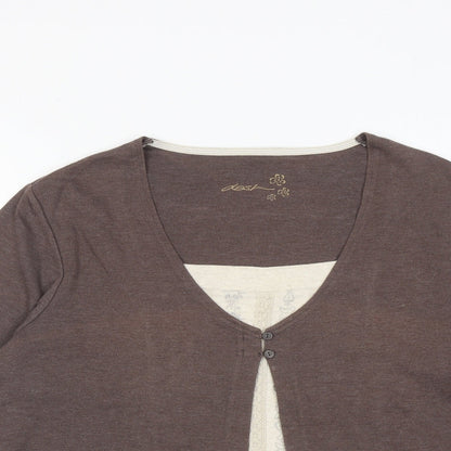 Dash Womens Brown Cotton Basic Blouse Size 12 Scoop Neck - Two in One