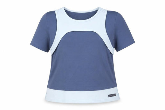 Domyos Womens Blue Colourblock Polyester Basic T-Shirt Size 14 Boat Neck Pullover