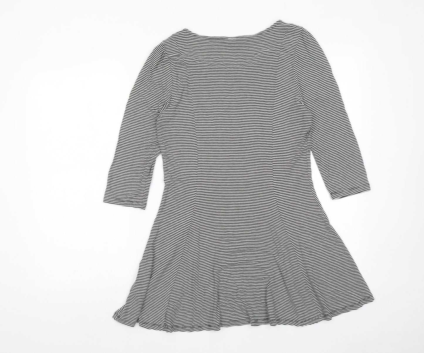 Marks and Spencer Womens Black Striped Viscose A-Line Size 12 Round Neck Pullover