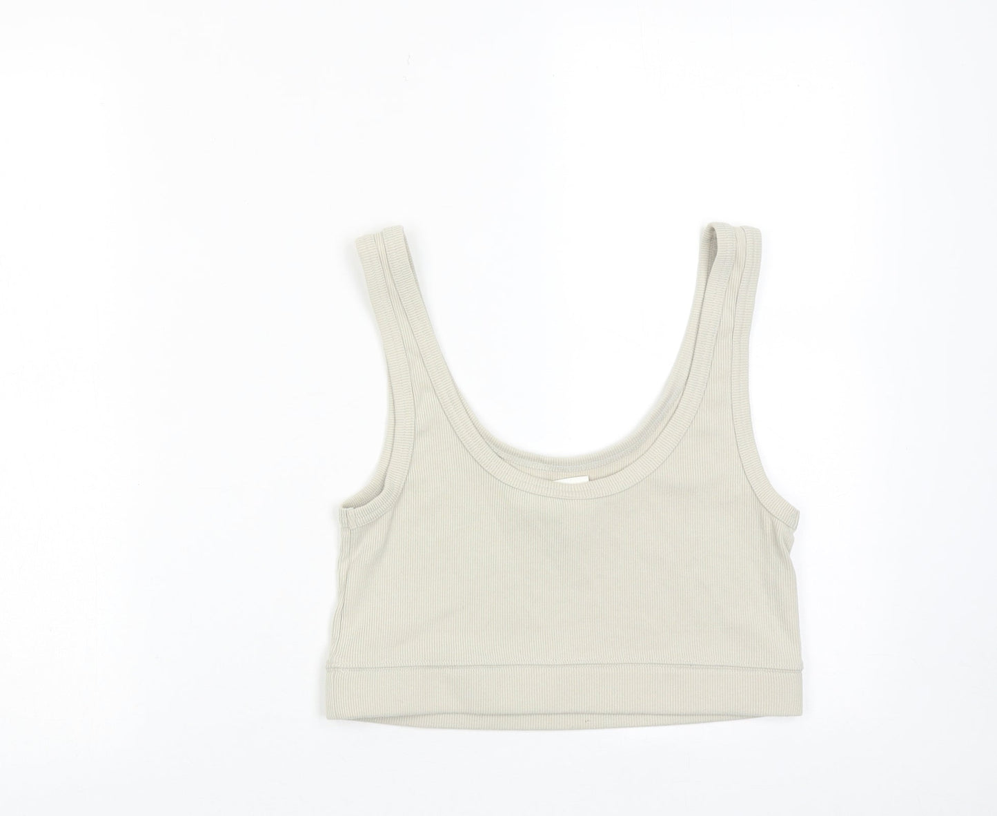 H&M Womens Beige Cotton Cropped Tank Size M Scoop Neck