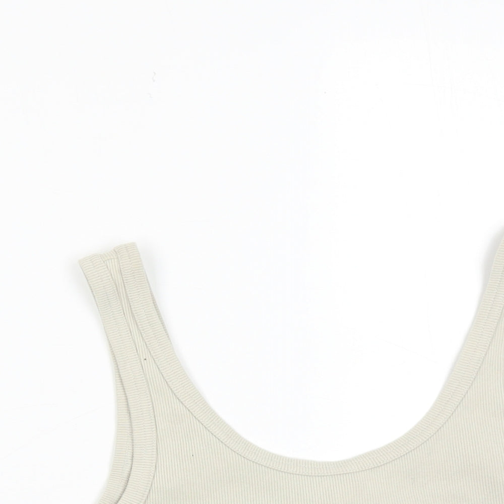 H&M Womens Beige Cotton Cropped Tank Size M Scoop Neck
