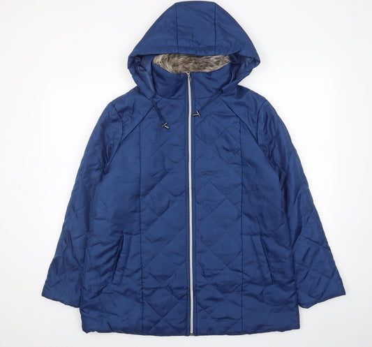 Anne De Lancay Womens Blue Quilted Jacket Size M Zip