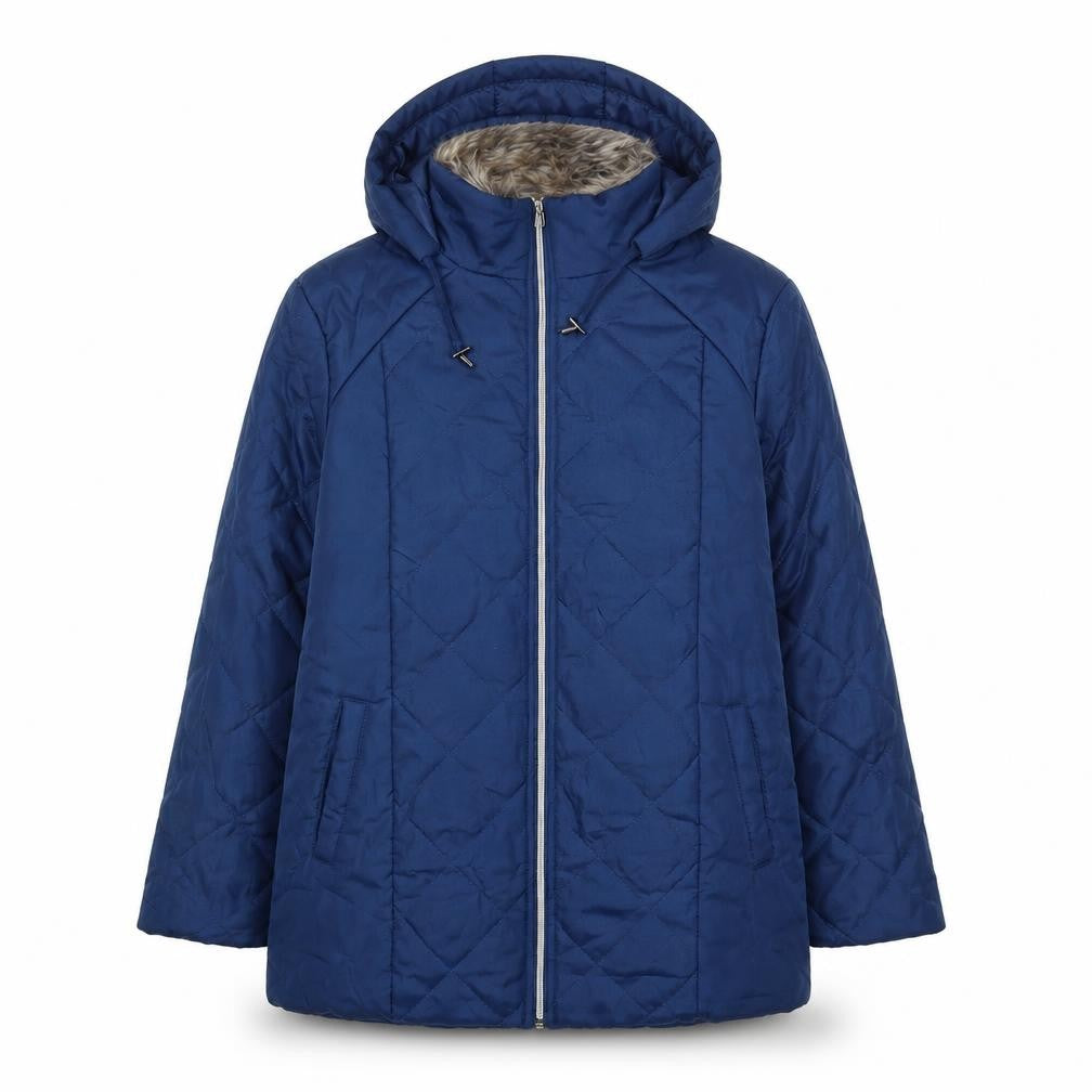 Anne De Lancay Womens Blue Quilted Jacket Size M Zip