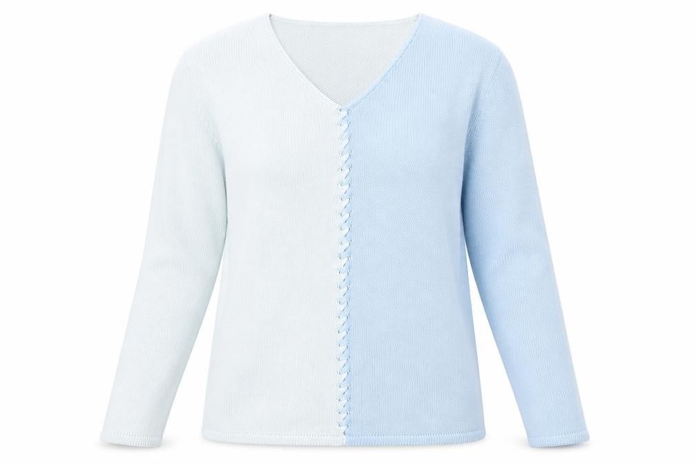 Charmant Womens Blue V-Neck Cotton Pullover Jumper Size 12