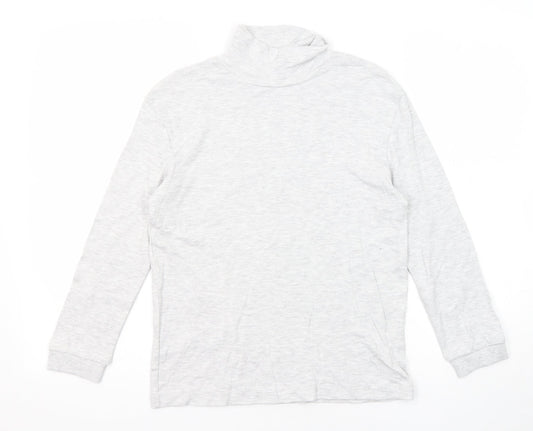 Marks and Spencer Boys Grey Polyester Basic T-Shirt Size 9-10 Years High Neck Pullover