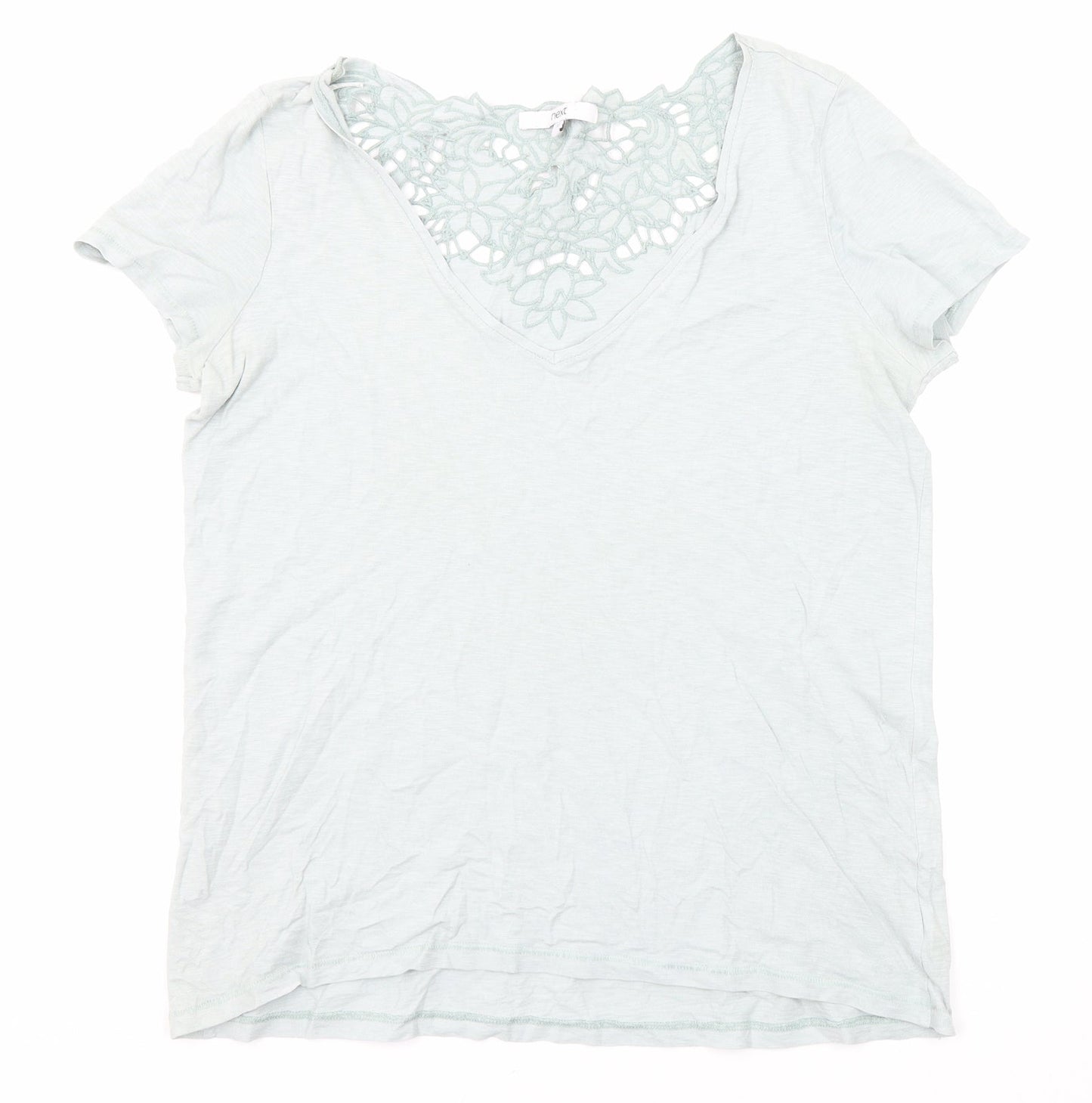 NEXT Womens Green Cotton Basic T-Shirt Size 12 V-Neck