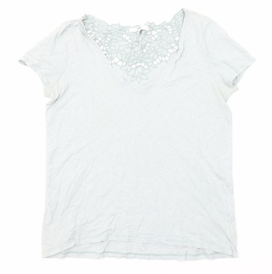 NEXT Womens Green Cotton Basic T-Shirt Size 12 V-Neck