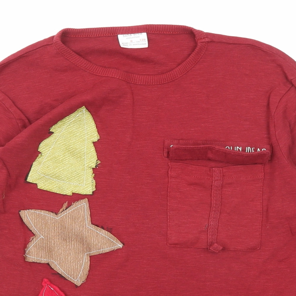 Zara Girls Red Cotton Basic T-Shirt Size 8 Years Round Neck Pullover