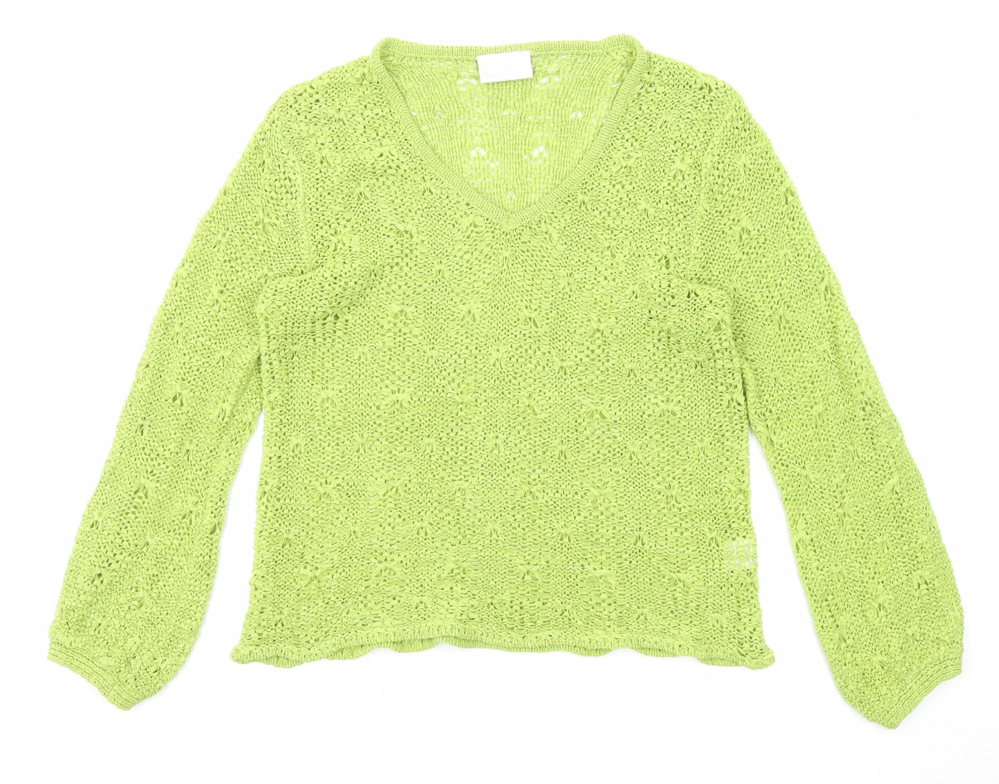 Off Shoot Womens Green Acrylic Basic Blouse Size M V-Neck