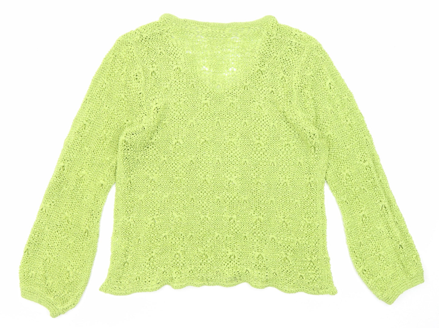 Off Shoot Womens Green Acrylic Basic Blouse Size M V-Neck