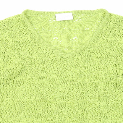 Off Shoot Womens Green Acrylic Basic Blouse Size M V-Neck