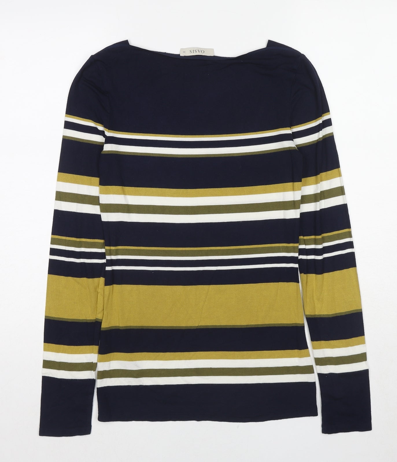 Oasis Womens Multicoloured Striped Viscose Basic T-Shirt Size XS Boat Neck
