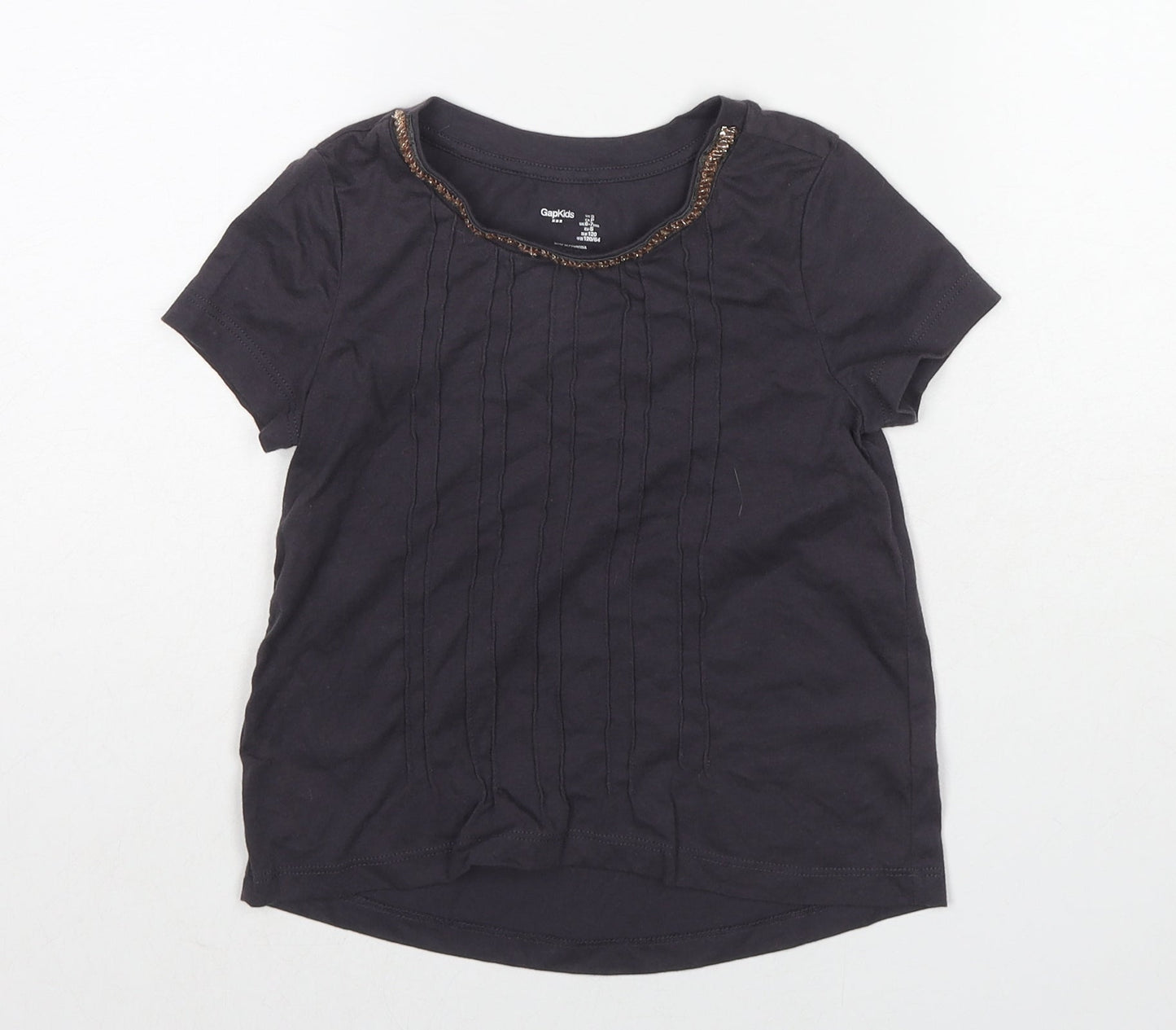 Gap Girls Grey Cotton Basic T-Shirt Size 6-7 Years Round Neck Pullover