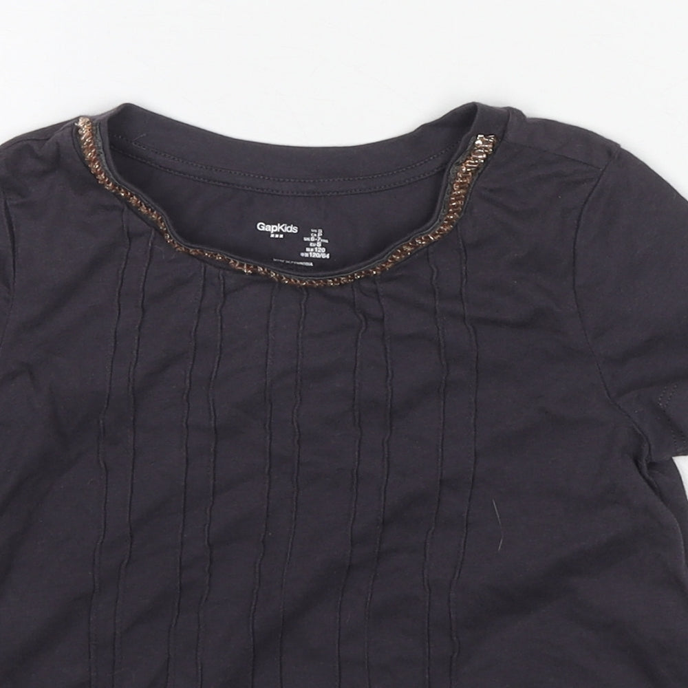 Gap Girls Grey Cotton Basic T-Shirt Size 6-7 Years Round Neck Pullover