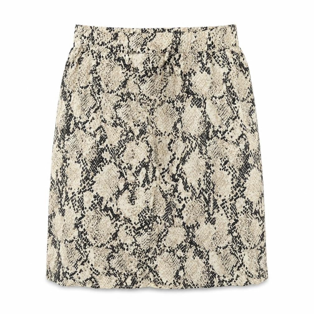 Marks & Spencer Womens Beige Animal Print Viscose A-Line Skirt Size 16 Drawstring - Snakeskin pattern