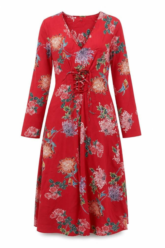 Limited Edition Womens Red Floral Polyester A-Line Size 8 V-Neck Pullover