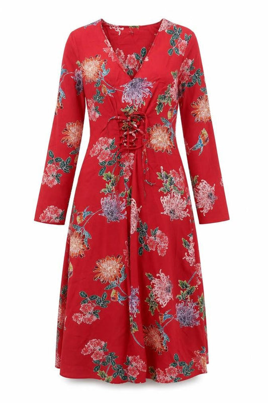 Limited Edition Womens Red Floral Polyester A-Line Size 8 V-Neck Pullover