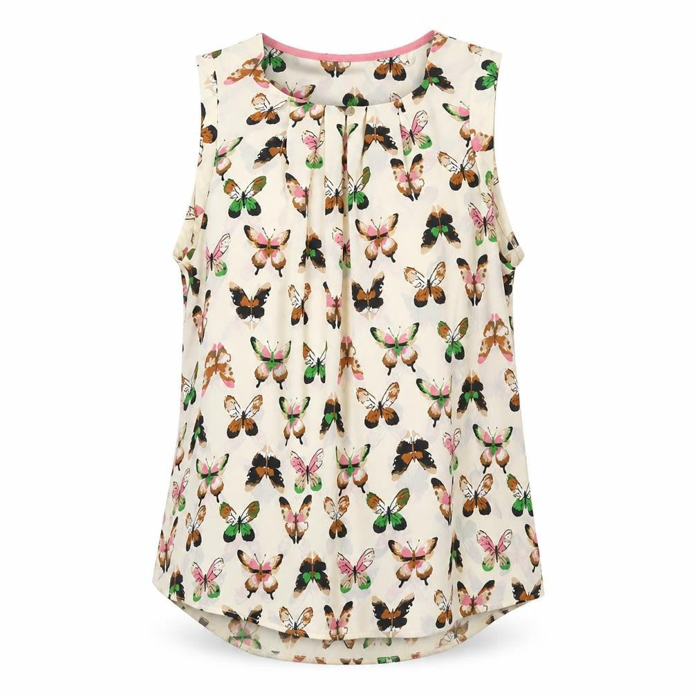 Lindex Womens Ivory Geometric Polyester Basic Blouse Size XS Boat Neck - Butterfly Pattern